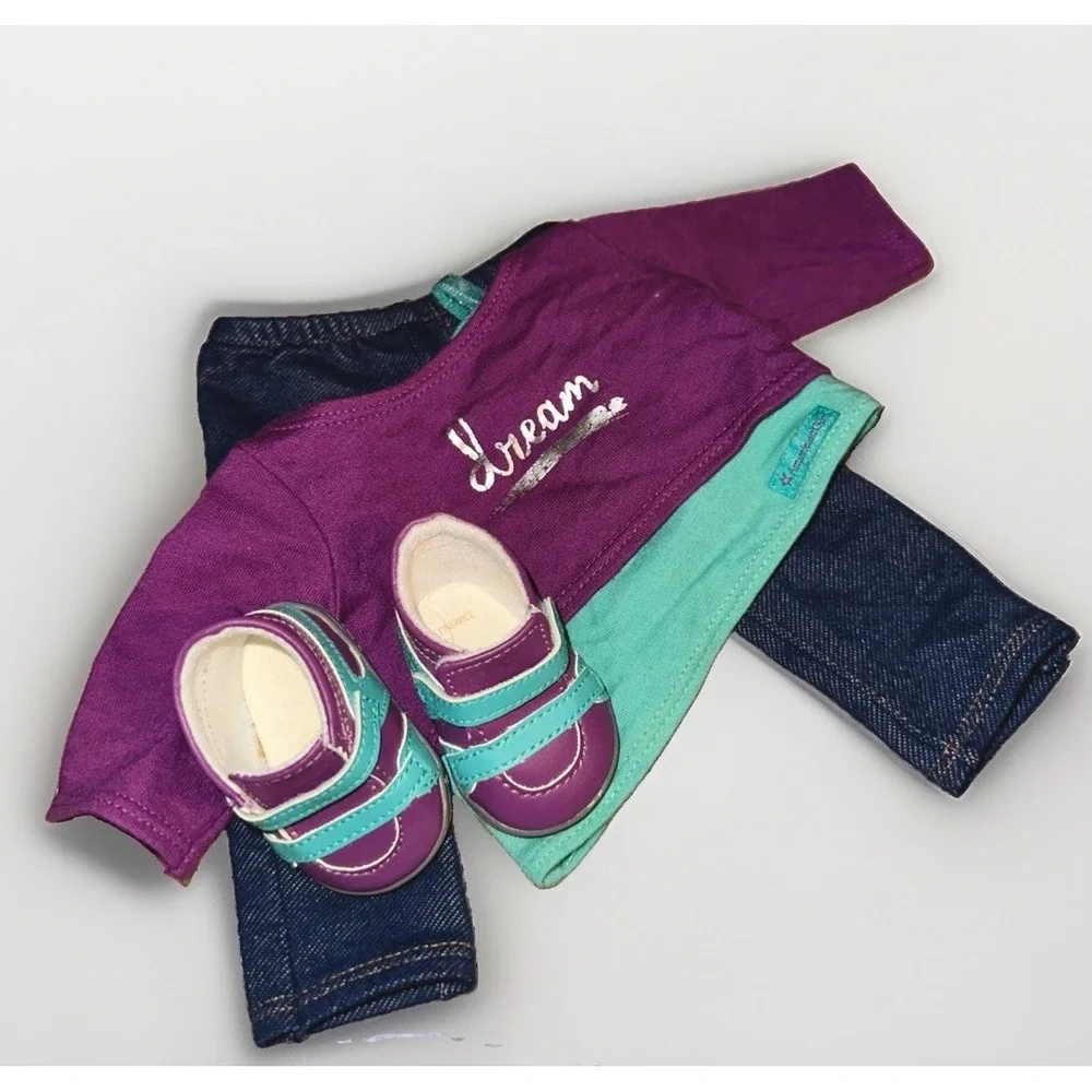 American Girl Doll Gabriela's Meet Outfit Green Tank Purple Top Pants Shoes Set